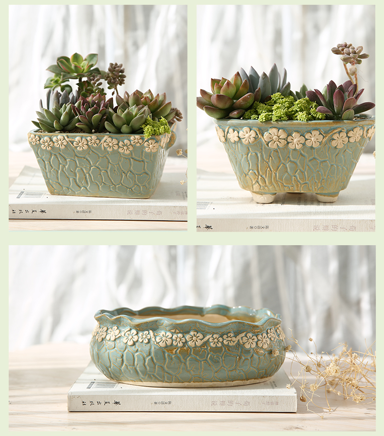 Korean meat flowerpot more than coarse pottery ceramic flower pot more creative platter flowerpot big flowerpot green plant pot wholesale