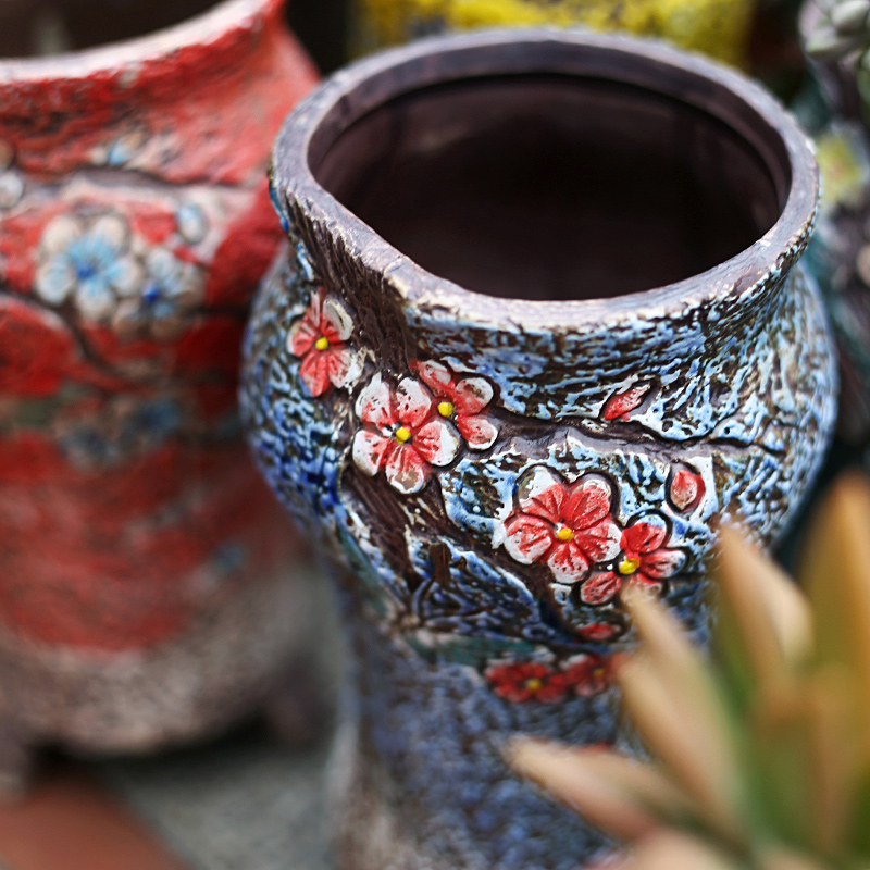 Meaty plant pot set ceramic creative move coarse pottery flowerpot, fleshy purple wizard gop running high pot