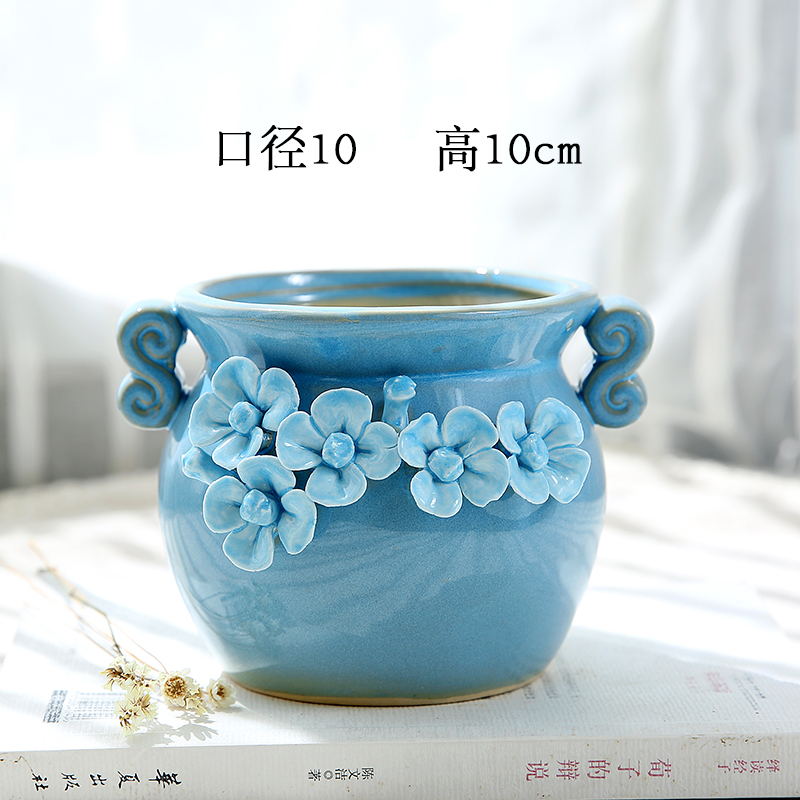 Teng Yang hand - made Korean pinch flower small old running the coarse pottery flowerpot more meat checking ceramic contracted sale clearance flowerpot