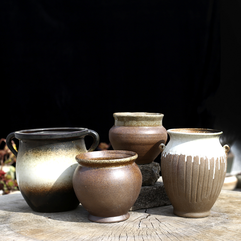 Korean style restoring ancient ways more meat old ceramic flower POTS of large diameter running the coarse pottery breathable basin of creative move more meat wholesale