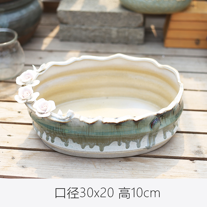 Rural large fleshy flower pot flow ceramic glaze big flowerpot contracted large caliber meaty plant combination platter flowerpot