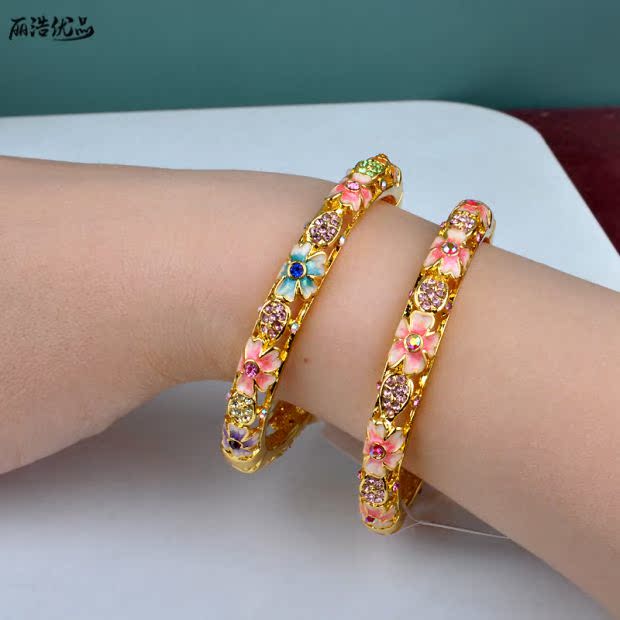 885 thời trang Bắc Kinh cloisonne vòng đeo tay nữ openwork mạ vàng vòng tay hai mặt pha lê kim cương quà tặng ngày của mẹ vòng gỗ