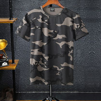 Summer new camouflage short-sleeved four-way elastic T-shirt round neck youth casual Korean version Lycra cotton half-sleeved men and women large size