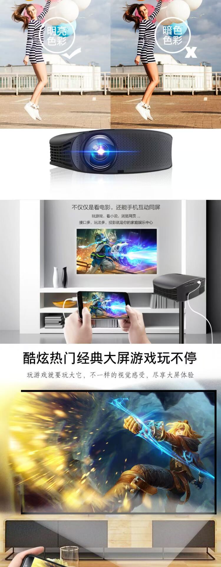 Mục máy chiếu số 3342018 Mới Cáp di động YG610 Kết nối điện thoại di động Máy chiếu hỗ trợ 1080P - Máy chiếu máy chiếu benq ms550