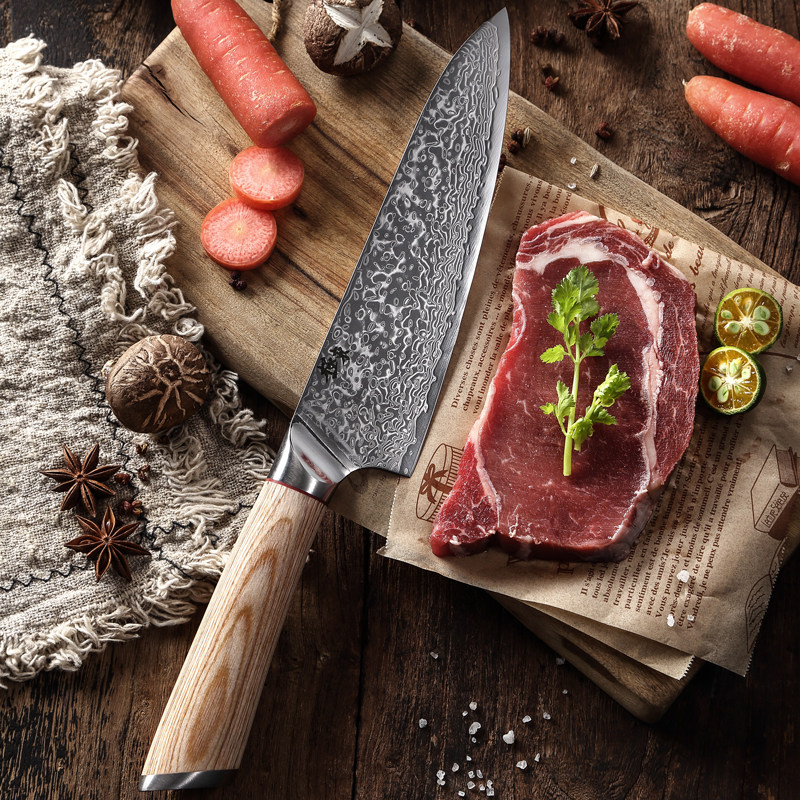 East Falcon 67-layer Damascus steel V gold seven-inch Japanese beef knife 7-inch chef's knife cutting meat and vegetables professional gift wooden sheath