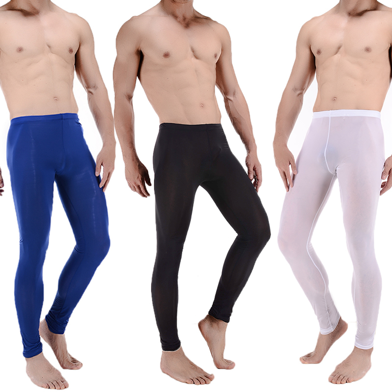 Free Shipping Men's Tight-Fitting Nine-Point Pants Ice Silk Ultra-Thin Transparent No-Pouch Gym Pants Sports Leggings Dance Pants