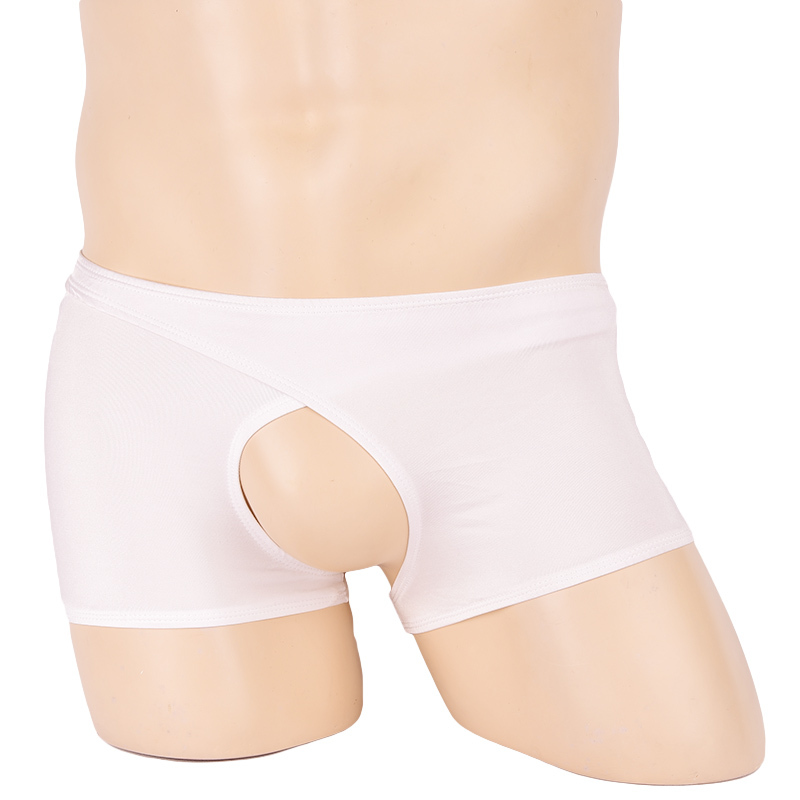 Men's Underwear, Open-Crotch Cotton, Popular Style, Sexy Mid-Waist, Hollow-Out, Two-Piece Boxer Briefs, Simple Solid Color