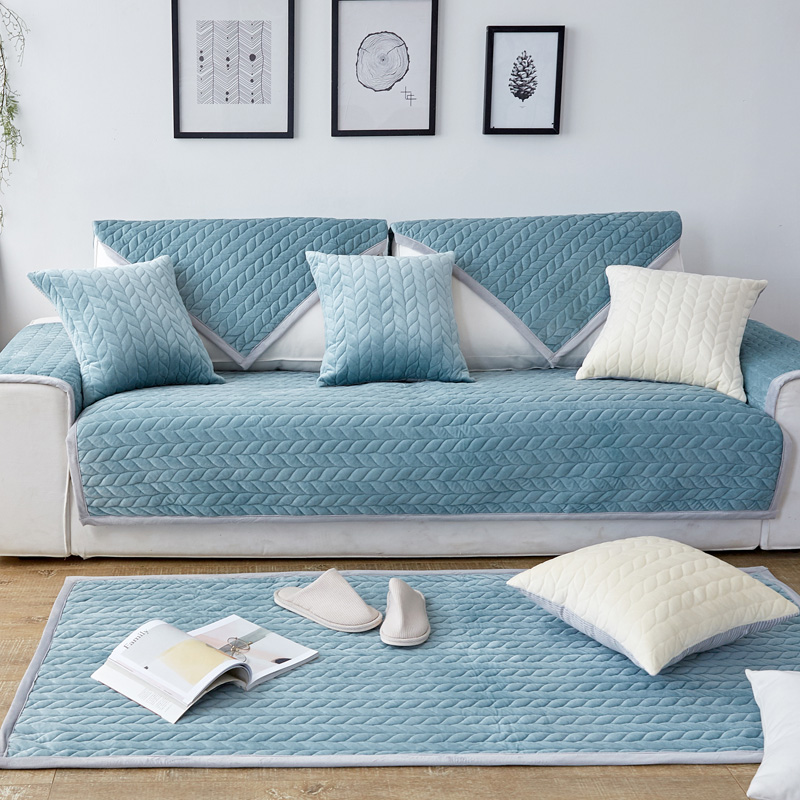 Plush sofa cushion winter thickened non-slip cushion simple modern European solid color velvet cover towel all-inclusive - Taobao