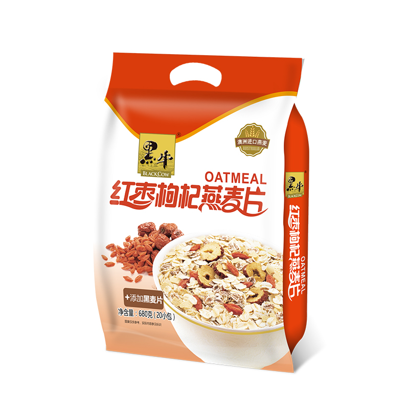 Black Bull Red Date Wolfberry Oatmeal 680g Nutrition Children Dry Eat-free Ready-to-eat Breakfast Substitute for a cup spoon