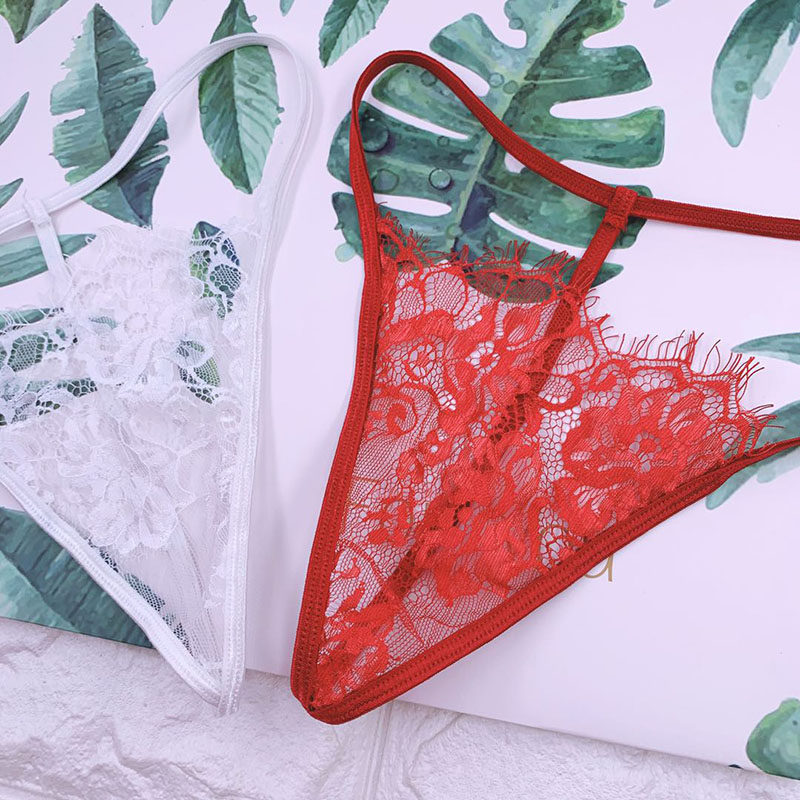 Sexy one rope lace Tiny pants female ultra-thin hollowed-out clairvoyant fine rope without mark T-pants low waist t-back underpants