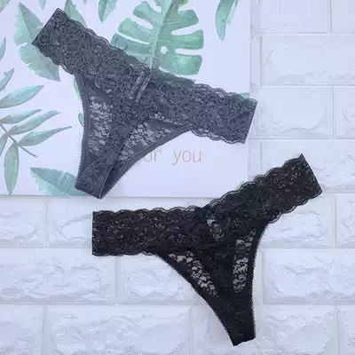 Full lace thong women's hollow ultra-thin seamless perspective perspective sexy European and American low waist hot cotton crotch comfortable T pants