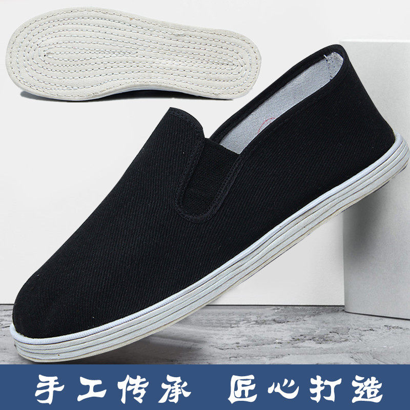 Summer old Beijing cloth shoes men's pedal handmade Melaleuca canvas work leisure soft bottom black breathable cloth shoes