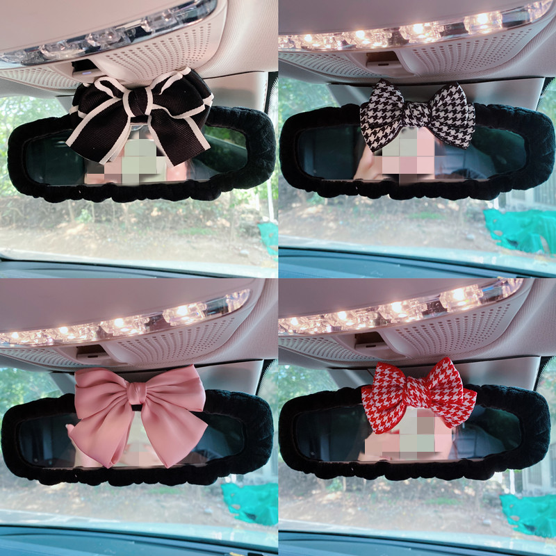 Bow Tie Car Rear mirror sleeve Cute Creative Korea Personality Rearview Mirror Cartoon Pendant Reverse Decorative woman