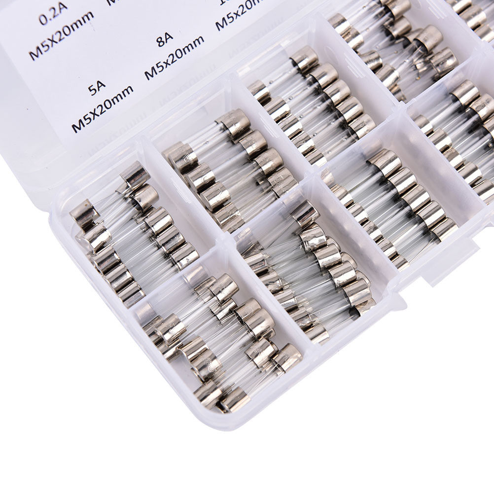 100个盒装 5x20mm玻璃保险丝 0.2A~20A 保险管混装盒