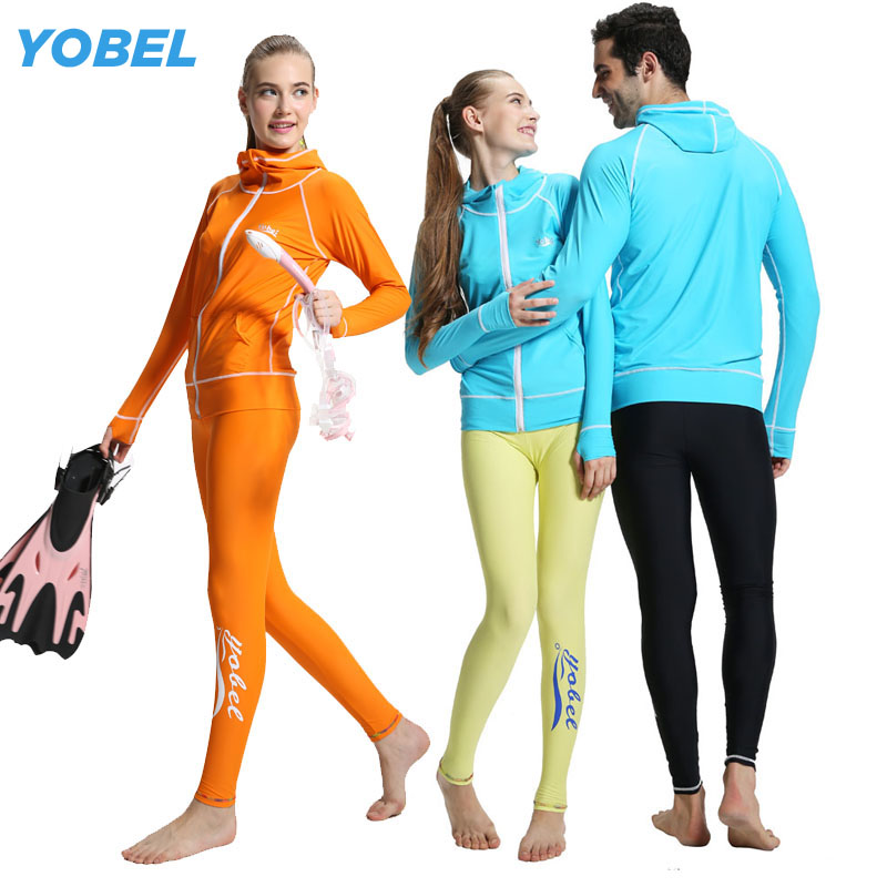 UPF50 female couple snorkeling sunscreen quick-drying surfing two-piece hooded training diving tight men's long swimming trunks
