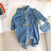 Baby denim one-piece baby romper climbing suit 2020 spring and summer thin Western style baby ins wind baby clothes