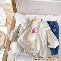 High-end texture windbreaker~Korean spring and autumn girls windbreaker jacket mid-length Western style female baby lapel top