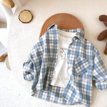 Childrens shirt boys 2020 autumn new Korean version of Western style pure cotton blue plaid shirt wild spring and autumn jacket