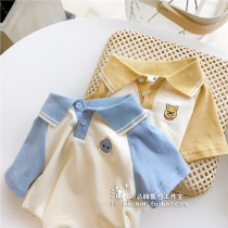 Fabric giant comfortable soft waxy feel childrens cotton lapel short-sleeved T-shirt baby half-sleeved polo shirt spring and summer