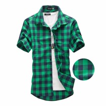 Green Plaid Shirt Men Shirts 2021 New Summer Fashion Chemise