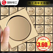 International electrical switch socket round gold 86 type wall household two or three plug one open five hole socket panel porous