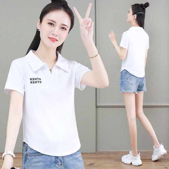 韩版夏装polo衫上衣夏季新款翻领百搭修身短款小个子短袖t恤女