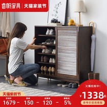 Household door solid wood shoe cabinet large capacity light luxury porch cabinet entry multifunctional sliding door storage storage cabinet