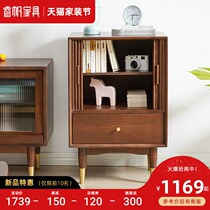 Nordic solid wood rolling door bookcase living room storage cabinet light luxury narrow cabinet bedroom bedside table small cabinet