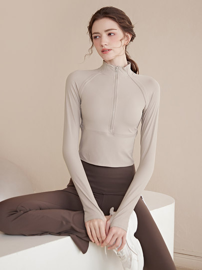 Daddect Half-Zip Yoga Wear Women's Long-Sleeved Sports Top Quick-Drying Tight-Fitting Running Training Autumn and Winter Fitness Wear