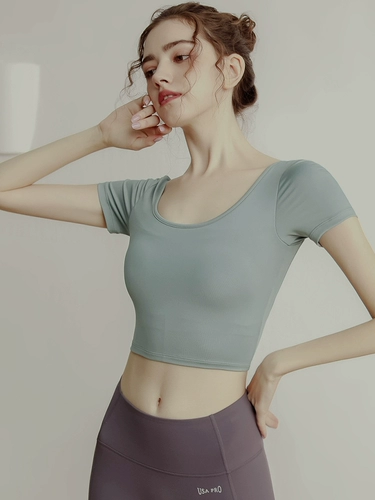 Одежда для йоги, сексуальный спортивный топ с чашечками для спортзала, нижнее белье, футболка с коротким рукавом, изысканный стиль, по фигуре