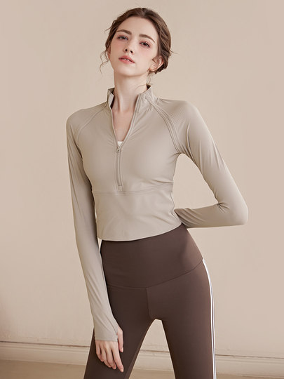 Daddect Half-Zip Yoga Wear Women's Long-Sleeved Sports Top Quick-Drying Tight-Fitting Running Training Autumn and Winter Fitness Wear