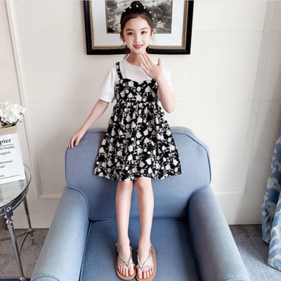 309女童裙夏装2021新款童装洋气连衣裙夏季中大童假两件套公主裙