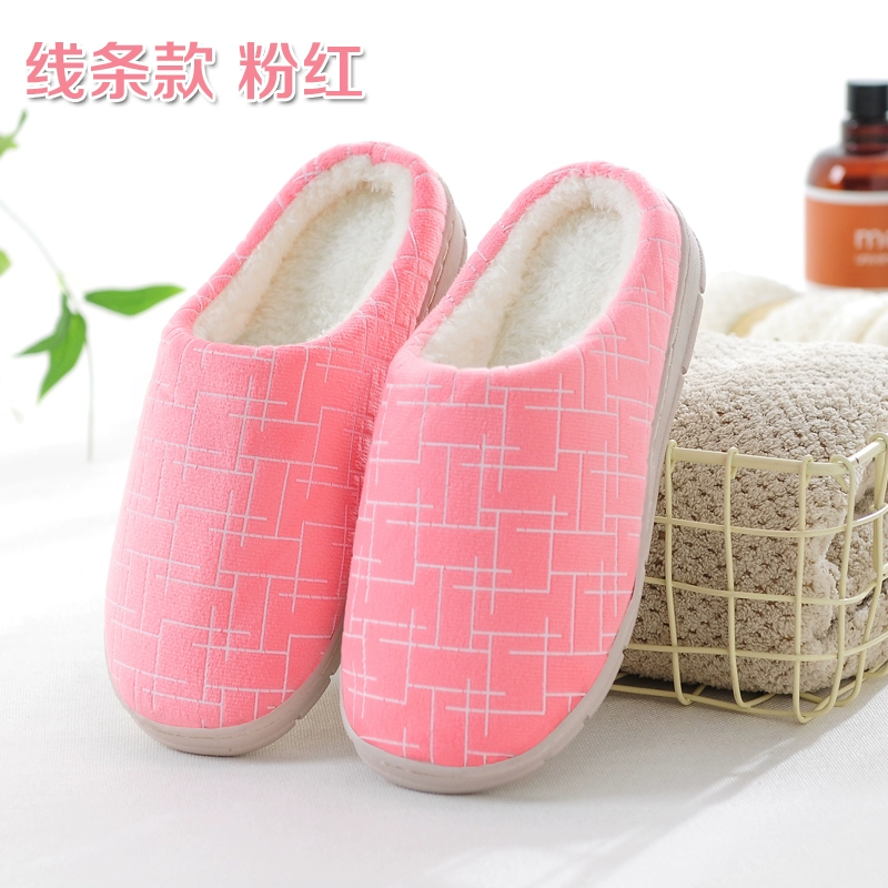 Dép cotton mùa đông nam và nữ mùa đông dễ thương ấm áp dày dày đôi dép nhà nửa gói với dép chống trượt