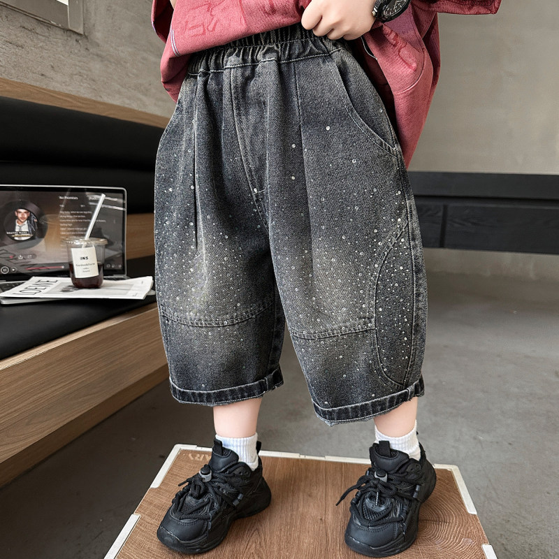 Children's Rhinestone Jeans Summer 2026 New Stylish Boys' Trendy Hot-Selling Rhinestone Baby Shorts Boys' Pants Summer