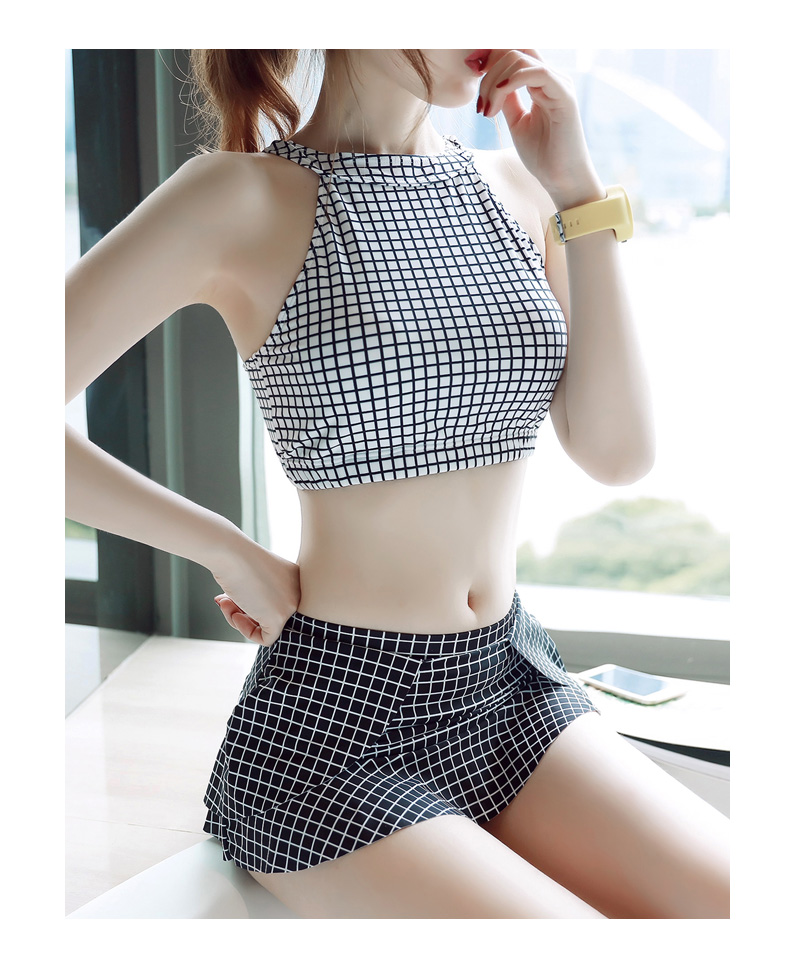 Cô gái dễ thương kẻ sọc cao eo váy chia áo tắm nữ sinh viên ngực nhỏ bảo thủ boxer sexy mỏng áo tắm bộ đồ bơi nữ 2 mảnh	