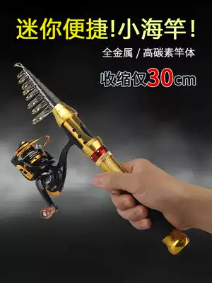 Ultra-short mini small sea rod throwing rod Telescopic Luya rod set portable fishing rod Carbon pocket long throw fishing rod