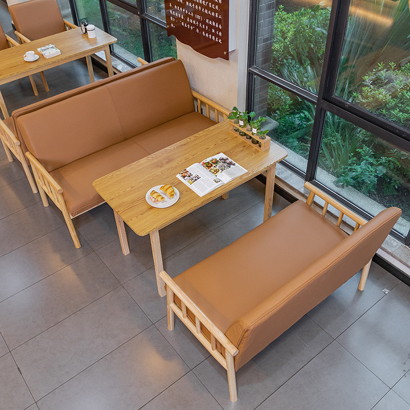 Retro Solid Wood Cafe Table and Chair Combined Milk Tea Bar Bar Tea Building Restaurant Bar Sofa Card