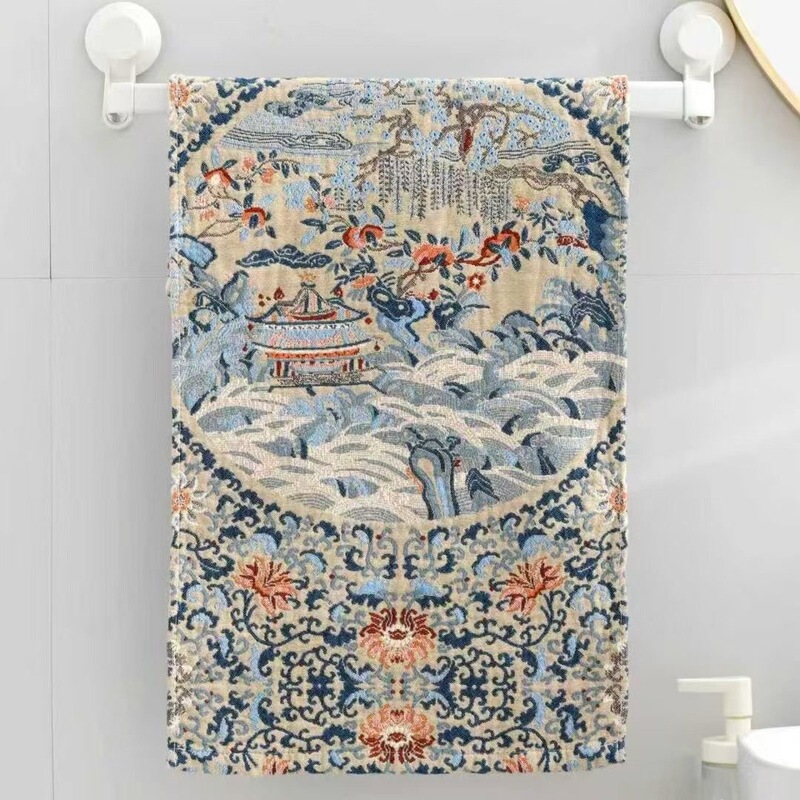 Chinese Style Towel 35X75Cm Light Luxury Cotton and Linen King Towel Face Towel Gift with Gift Bag Packaging Cotton and Linen Towel