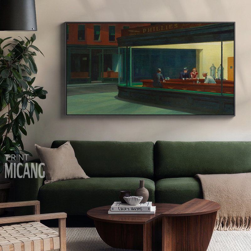 Edward Hopper Night Stalker Night Hawk》American Retro Mid-Century Style Living Room Decorative Painting Bedside Hanging Painting