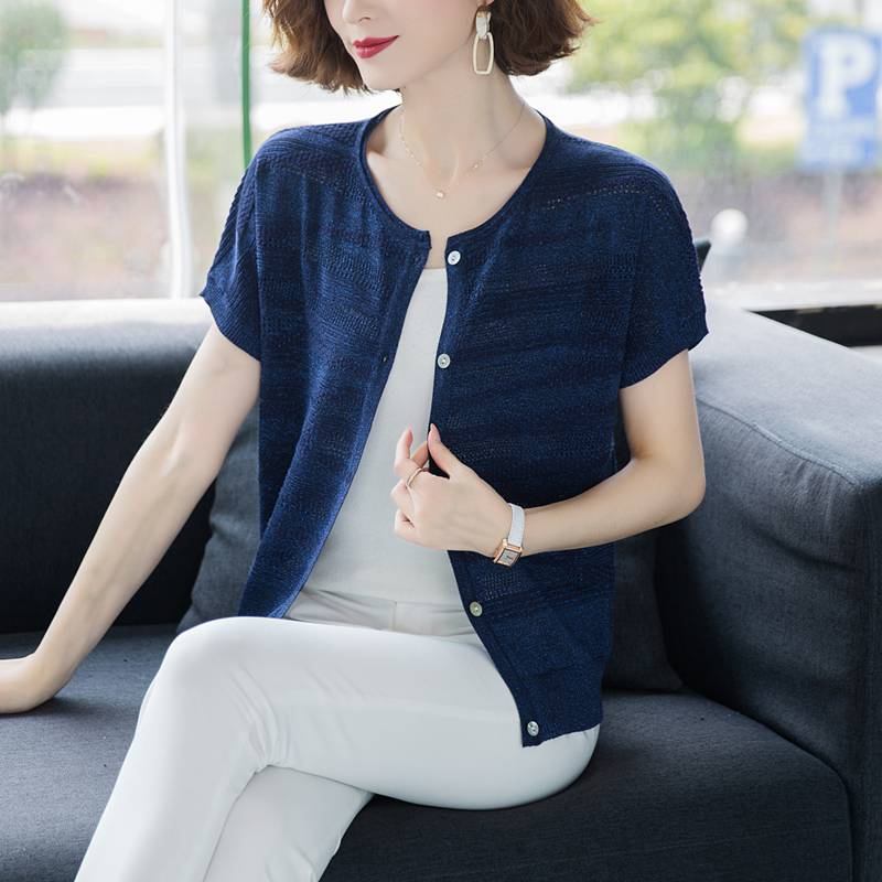 Nhỏ băng lụa ngắn tay dệt kim nữ cardigan của mùa hè out-of-air chỉnh sửa áo ngắn không khí lỏng lẻo với váy khăn choàng