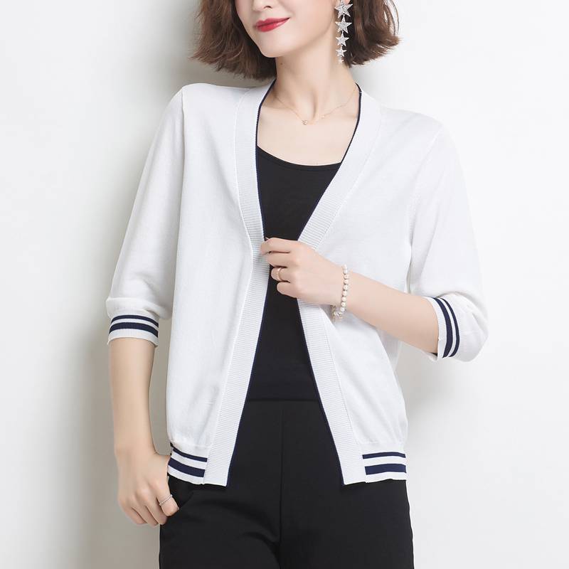 Ice-sọc dệt kim nữ cardigan của ngắn điều hòa không khí áo mùa hè với váy không khí áo nhỏ lỏng lẻo bên ngoài quá giang nắng hôn áo mỏng