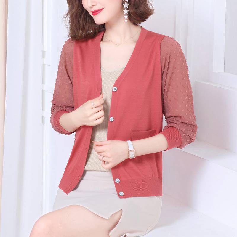 Cardigan áo khoác phụ nữ bên ngoài lông mỏng mùa xuân 2020 mới băng lụa dệt kim ngắn chống nắng khăn choàng nhỏ