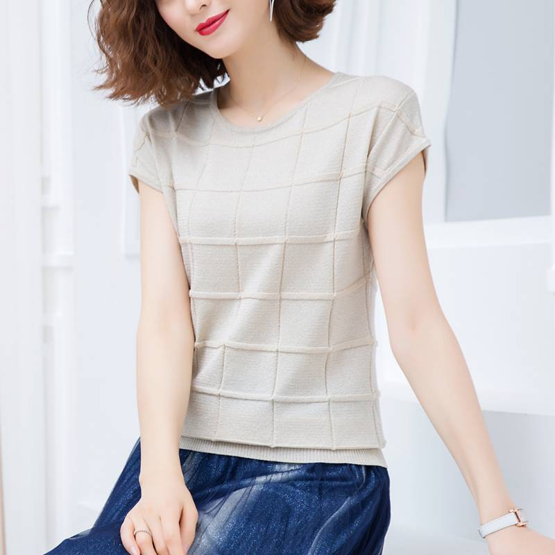 phụ nữ băng lụa knitsweater của tay áo ngắn mỏng đầu mùa hè 2020 mới của Hàn Quốc phiên bản mô hình lỏng mỏng với váy t-shirt