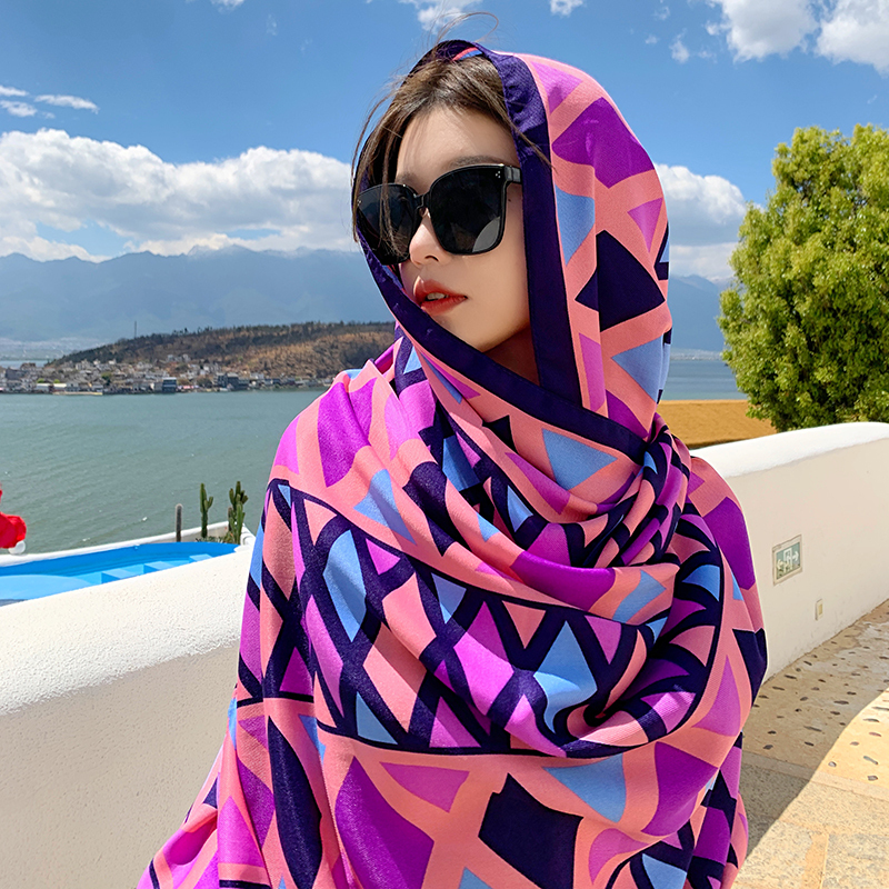 Ethnic Style Scarf, Oversized Sun Protection Shawl for Women, Summer Thin Style, Versatile Yunnan Silk Scarf, Beach Scarf