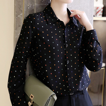 Heart top 2020 spring new retro port taste thin black floral long-sleeved shirt elegant temperament shirt