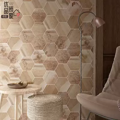Retro imitation solid wood hexagonal tiles 200x230 powder room floor tiles Balcony non-slip floor tiles Honeycomb wall tiles