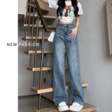 Весенние джинсы, осенние штаны, 2024 года, подходит для подростков, высокая талия, свободный прямой крой