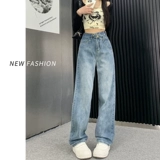 Джинсы, ретро осенние штаны, высокая талия, 2024 года, подходит для подростков, свободный прямой крой