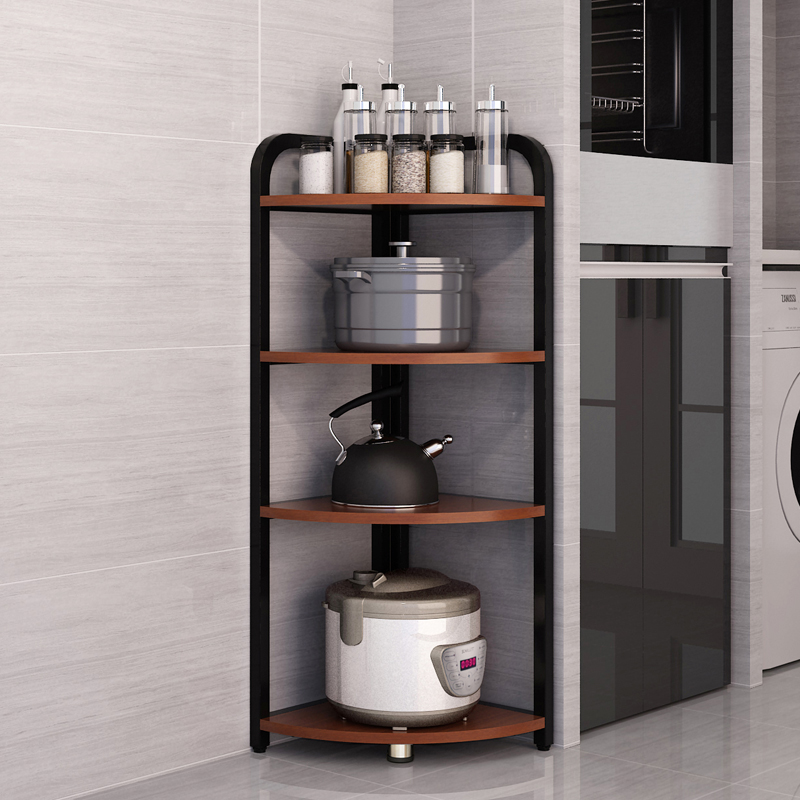 Kitchen rack turn corner floor household metal storage rack multi-layer electrical storage triangular pot shelf