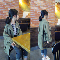 neinei childrens products simple casual stand-up collar girls mid-length workwear windbreaker medium and large childrens western style loose jacket